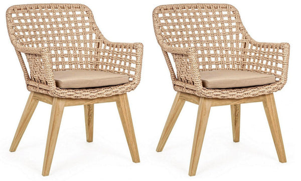 prezzo Set 2 Sedie 46x46x82h cm con Braccioli e Cuscini Madison Naturale