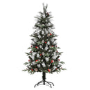 Albero di Natale Artificiale Innevato 150 cm 440 Rami con Bacche Rosse e Pigne Verde
