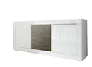 Credenza Mobile da Salotto 2 Porte 3 Cassetti 210x43x86cm TFT  Basic Bianco Lucido Quercia Wengè