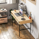 Scrivania con Cassetto ad Ante Scorrevoli 120x60x76,5cm in Legno Canettato Rovere e Nero  
