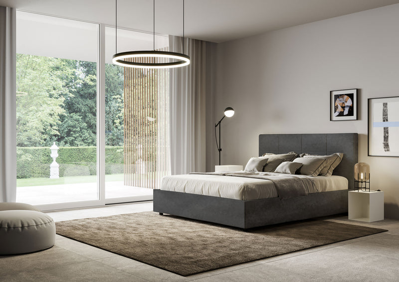 Letto Matrimoniale con Alzata Comoda Imbottito in Microfibra Mika Grigio Varie Misure