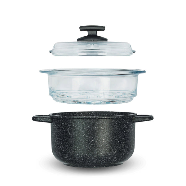 acquista Set Vaporiera 3 Pezzi Antiaderente 2 Manici Ø20 cm Olympia Hard Cook