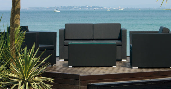 acquista Ensemble de jardin canapé 2 fauteuils et table basse en textilène Ranieri Extrò