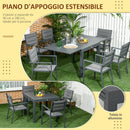 Set Tavolo Allungabile e 6 Sedie da Giardino in Alluminio Grigio