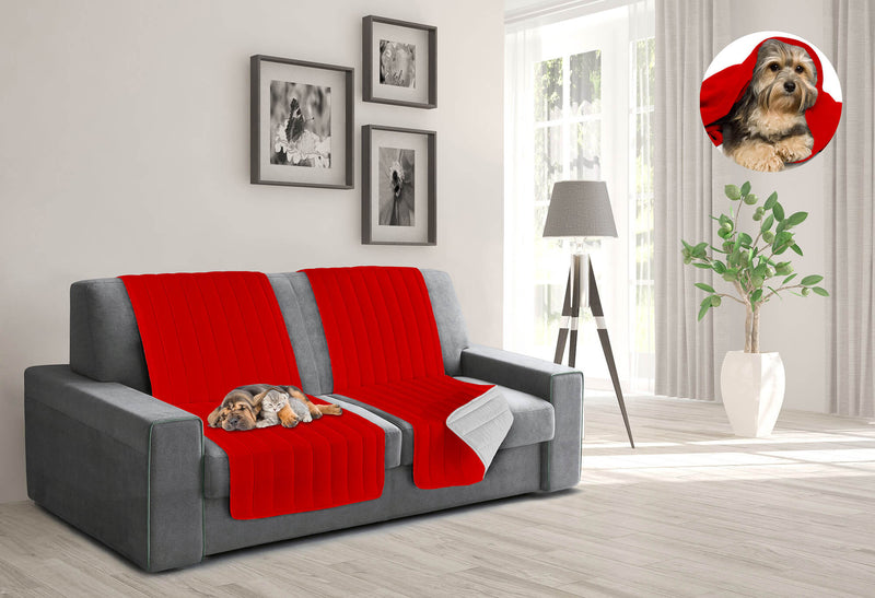 Copridivano a Fascia Doubleface Trapuntato 60x190cm Rosso/Grigio Chiaro