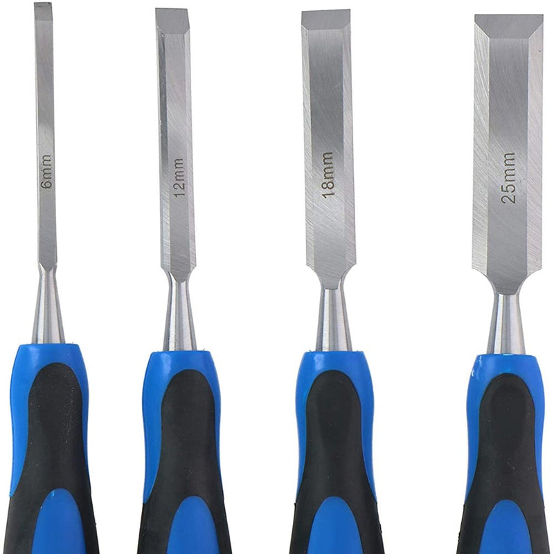 Set 4 Scalpelli per Intaglio Legno Misure 6-12-18-25mm in Acciaio Falegname Kinzo