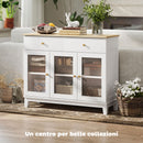 Credenza Cucina Mobile Buffet Ante in Vetro 100x35x80.3cm Bianco e Rovere      