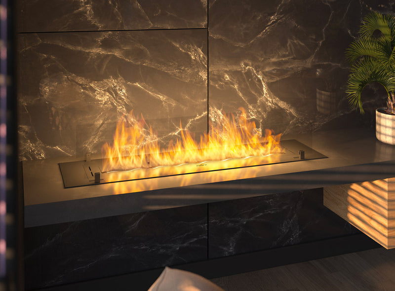 Bruciatore a Bioetanolo da Incasso 120x32x15 cm Insert Slim 1200 Nero con Vetro