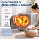 Mini Asciugatrice ad Aria 2,5 kg 48x40x56 cm con Timer e Programma Smart in Acciaio Inox Argento      