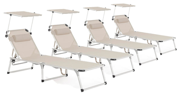Set 4 Lettini Prendisole da Giardino con Tettuccio 58x193x76 cm in Alluminio Cayo Grigio Ghiaccio acquista