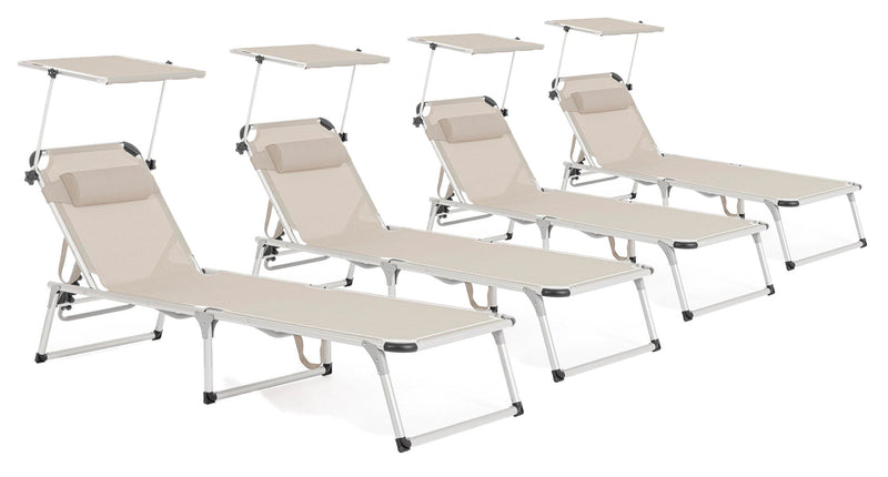 Set 4 Lettini Prendisole da Giardino con Tettuccio 58x193x76 cm in Alluminio Cayo Grigio Ghiaccio