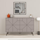 Madia Credenza Design Geometrico Moderno 123x77 cm con 4 Ante in Legno Tortora      