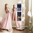 Specchio Girevole con Armadietto Portagioielli e Appendiabiti 37x40x165,5 cm Luce LED Regolabile e Serratura in MDF Bianco  