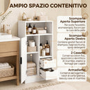 Mobile Bagno Slim 50x25x100 cm con Cassetti e Ripiani Aperti in Truciolato Bianco      