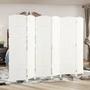 Paravento Divisorio da Interni 240x170 cm Pieghevole a 6 Ante Intrecciato in PP e Legno Bianco      