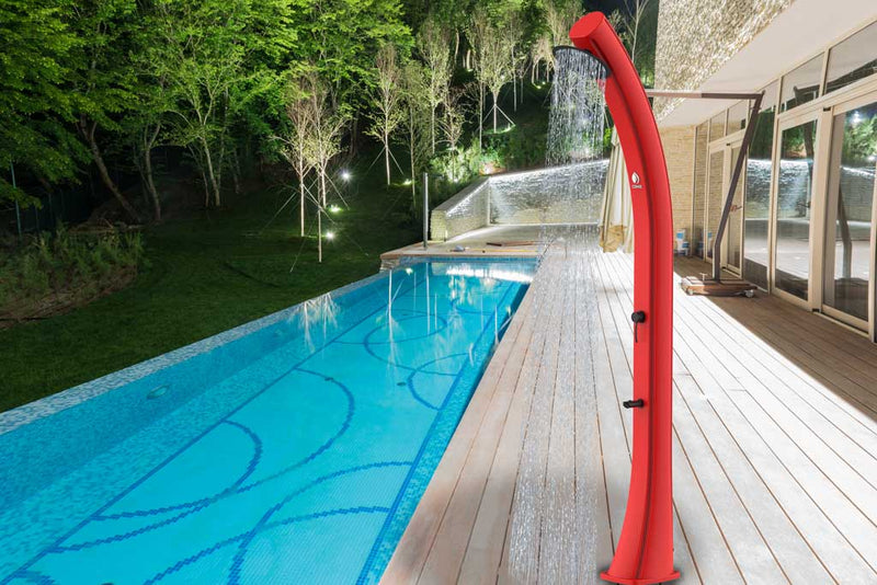 Doccia Solare da Giardino 40L Miscelatore e Lavapiedi Sined Sole XXL Rossa