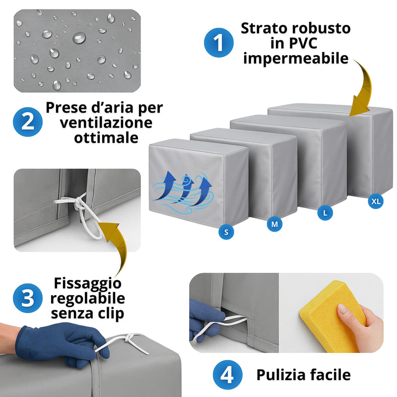 Copri Condizionatore da Esterno Impermeabile Taglia S in PVC Finitura Liscia Grigio