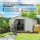 Casetta da Giardino 3,4x3,8x2 m con Doppia Porta Scorrevole e Tetto Inclinato in Acciaio Argento      