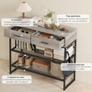 Consolle da Ingresso 100x35x92 cm con 2 Cassetti 2 Ripiani e Gancio Laterale in Legno e Metallo Nero e Legno      