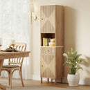 Mobile a Colonna Bagno 41,5x30x168 cm con  Ripiano Effetto Marmo e Ante Decorate in MDF Rovere      