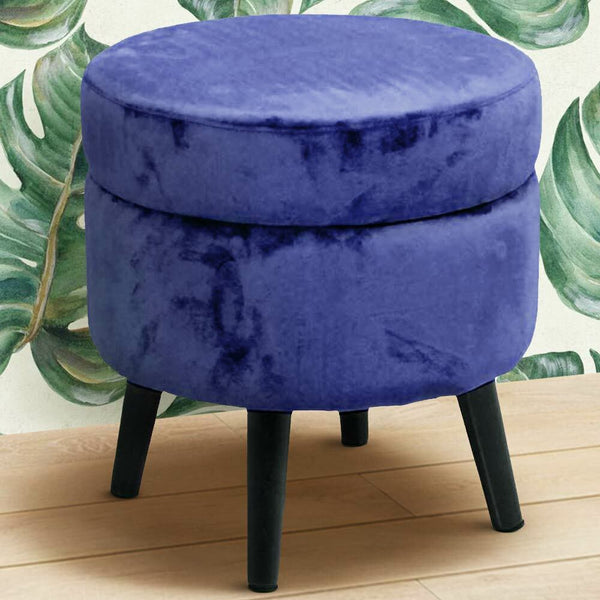 sconto Pouf Contenitore Ø37x40 cm Sgabello Poggiapiedi in Tessuto Velluto Blu