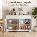 Credenza da Cucina Stile Country 140x38x80 cm con 4 Cassetti e 4 Ante in MDF Bianco      