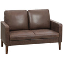 Divano 2 Posti Moderno 130x78x85 cm con Rivestimento in Tessuto Effetto Pelle Traspirante e Gambe in Legno Marrone Scuro      