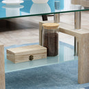 Tavolino da Caffè a 2 Livelli 90x50x42 cm in Vetro e Legno Naturale