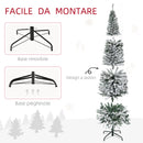 Albero di Natale Innevato Slim 180 cm 492 Rami Effetto Neve in PP e Acciaio Inox Verde  