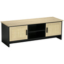 Mobile TV max 60” 120x40x42 cm con 2 Armadietti e Ripiani in Truciolare e Rattan Naturale e Nero