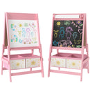 Lavagna per Bambini 3 in 1 54x46x94 cm con Cavalletto Rotolo di Carta e 2 Cestelli in Legno Rosa  