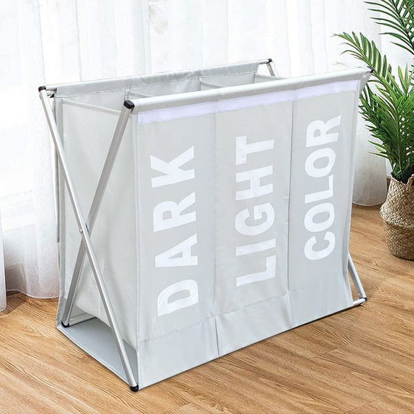 Panier à Linge 63x61x32 cm 3 Compartiments en Aluminium Gris Clair sconto