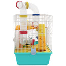 Gabbia per Criceti 45x28x37 cm con Ruota Casetta Ciotola Rampe e Serbatoio in Acciaio PS e PP Bianco e Azzurro      