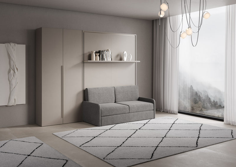 Letto Matrimoniale A Scomparsa 160 Versia Con Divano Mensola E Armadio Sx 2 Ante Argilla      