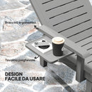 Set 2 Sdraio da Giardino Regolabili 79x158x88 cm con Tavolino e Braccioli in Polipropilene Grigio Scuro      