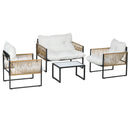 Set Salotto da Giardino 4 Pezzi con Divanetto, 2 Sedie e Tavolino da Caffè Nero Marrone e Crema   