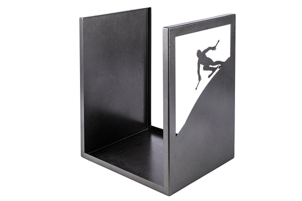 Porta Legna Sagomato Sciatore 40,5x35,5x50 cm in Ferro Verniciato Grigio Martellato sconto