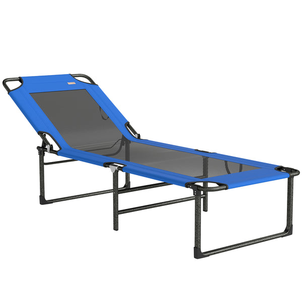 sconto Lettino Sdraio Pieghevole, Schienale Regolabile 4 Posizioni, Maniglia Trasporto, Colore Blu.