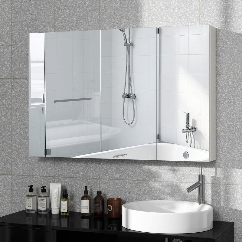 Specchio da Bagno Pensile a 3 Ante  90x13,5x60 cm Rivestimento in Melamina Bianco  