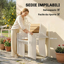 Set 7 Pezzi Pranzo per Esterno Tavolo con 6 Sedie Impilabili Telaio in Alluminio Teak      