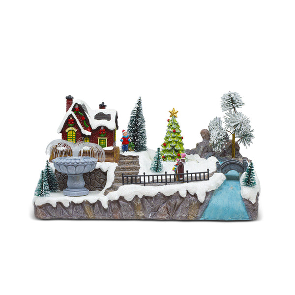 Village de Noël 32x17x19 cm avec Fontaine, Lumières, Sons et Mouvement sconto