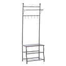 Panchina per Ingresso con Ganci Appendiabiti e Ripiani Scarpiera in Metallo Nero 