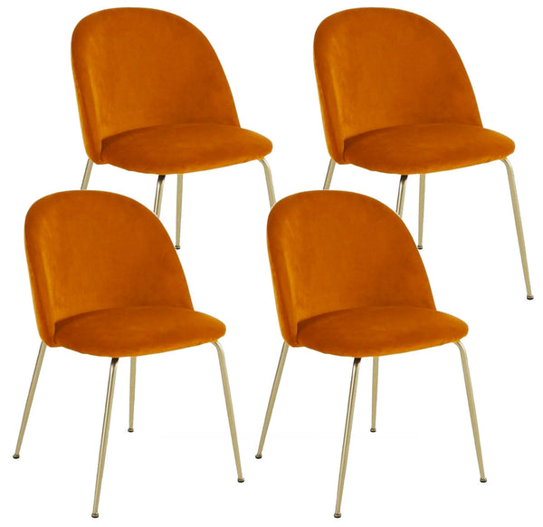 Set 4 Chaises Rembourrées 49x52x79 cm en Velours Orange et Doré acquista