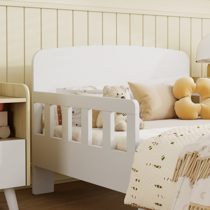 Letto per Bambini 3-8 Anni Basso con Sponde Laterali e Bordi Lisci 143.5x74.2x54 cm in Legno Bianco      