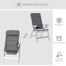 Sedia da Pesca Pieghevole con Schienale Regolabile 75x61,5x76-115 cm in Alluminio e Poliestere Grigio   