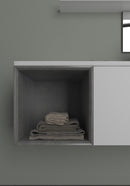 Mobile Bagno Sospeso 135 cm Lavabo Specchio Lampada a LED e Mensola TFT Mactan Sinistra Bianco Rovere e Grigio