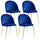 Lot de 4 Chaises Rembourrées 49x52x79 cm en Velours Bleu et Doré