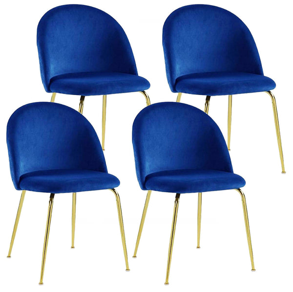 online Lot de 4 Chaises Rembourrées 49x52x79 cm en Velours Bleu et Doré