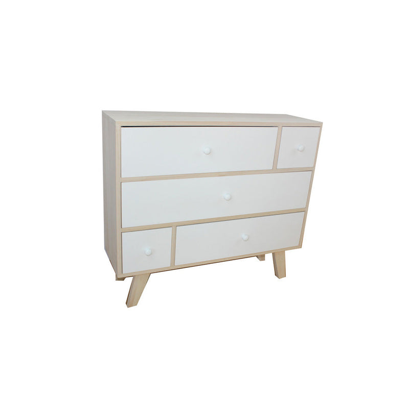 Mobiletto con 5 Cassetti in Legno di Paulownia Naturale e Bianco Fadi