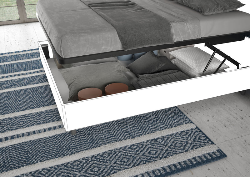 Letto Matrimoniale con Rete e Contenitore Alzata Comoda Struttura Bianco Frassico e Testata in Microfibra Antilia Tè Verde Varie Misure